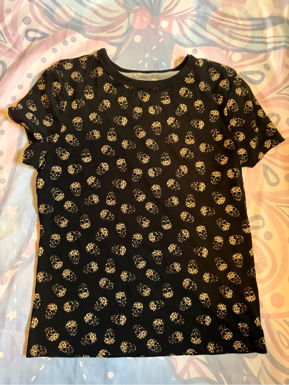 Black Short Sleeve Tee with Leopard Skull Print